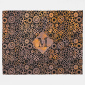 Steampunk Rusty Steel Gears Custom Monogram II Fleecedecke (Vorderseite (Horizontal))