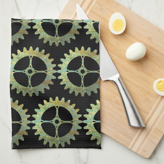 Steampunk Rusty Uhrwerk Gears Geschirrtuch (Viertel Falte)