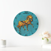 Steampunk Rusty Vintag Mechanic Orange Horse Große Wanduhr (Zuhause)