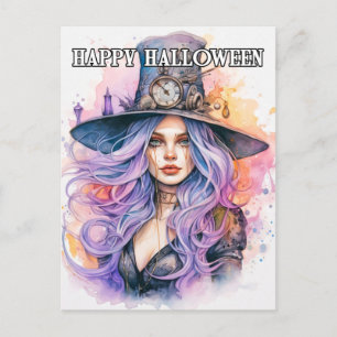 Steampunk Salem Hexe Happy Halloween Postkarte