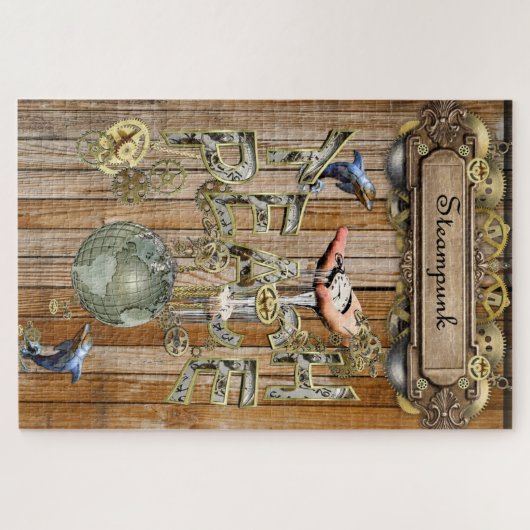 Steampunk-Sammlung grafischer Elemente auf Holz Puzzle (Horizontal)