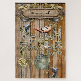 Steampunk-Sammlung grafischer Elemente auf Holz Puzzle