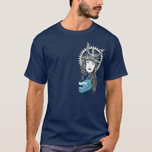 Steampunk Samurai-Mädchen mit Drachen T-Shirt (Vorderseite)