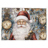 Steampunk Santa Claus Uhrwerk und Schneebäume Große Geschenktüte (Rückseite)