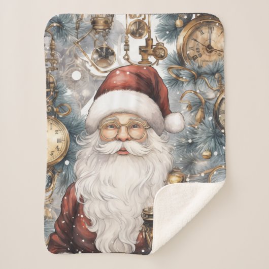 Steampunk Santa Claus Uhrwerk und Schneebäume Sherpadecke (Vorderseite)
