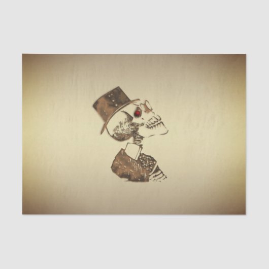 Steampunk Schädel auf Gold Seidenpapier (Vorderseite)