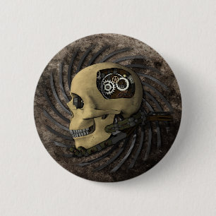 Steampunk Schädel Button