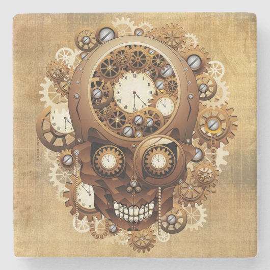 Steampunk-Schädel im gothischen Stil Steinuntersetzer (Vorderseite)