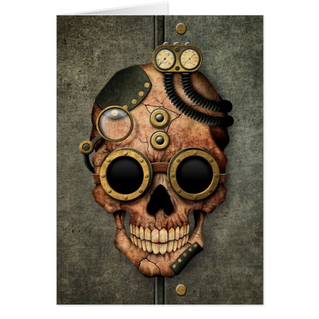 Steampunk Schädel mit Schutzbrillen - Stahleffekt (Vorne)