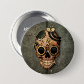 Steampunk Schädel mit Schutzbrillen - Stahleffekt Button (Vorne & Hinten)