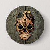 Steampunk Schädel mit Schutzbrillen - Stahleffekt Button (Vorderseite)