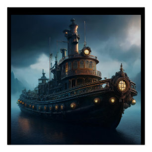 Steampunk-Schlepper an einem bewölkten Tag Mauspad Poster
