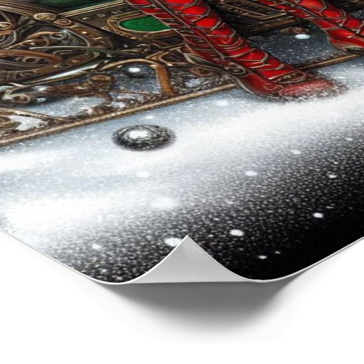 Steampunk Schlitten ~ Santa mit Ehefrau & Elfen 02 Poster (Ecke)