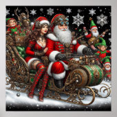 Steampunk Schlitten ~ Santa mit Ehefrau & Elfen 02 Poster (Vorne)