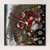 Steampunk Schlitten ~ Santa mit Ehefrau & Elfen 02 Puzzle (Horizontal)