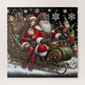Steampunk Schlitten ~ Santa mit Ehefrau & Elfen 02 Puzzle (Vertikal)
