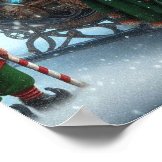 Steampunk Schlitten ~ Santa mit Ehefrau und Elfen Poster (Ecke)