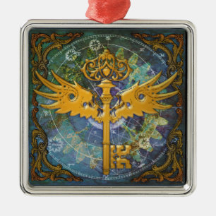 Steampunk-Schlüssel mit Flügeln Ornament Aus Metall
