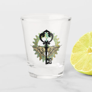 Steampunk-Schlüssel mit Flügeln und Zahnrad-Design Schnapsglas
