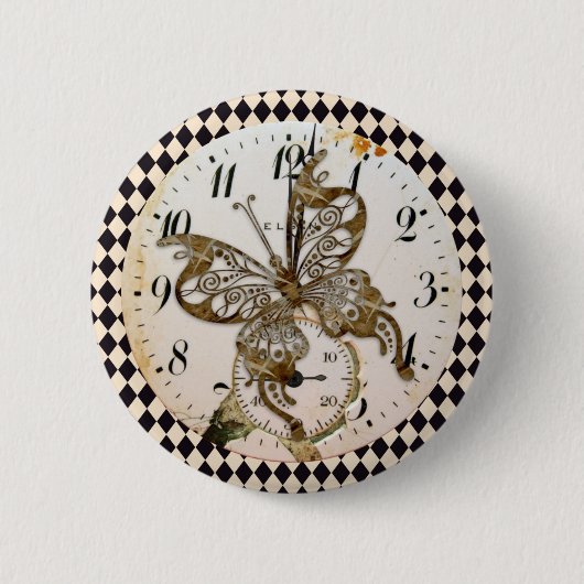 Steampunk-Schmetterling-Rund Button (Vorderseite)