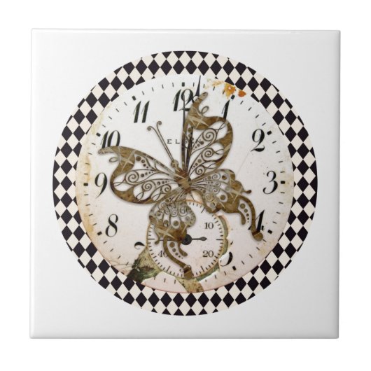 Steampunk Schmetterling Rund Fliese (Vorderseite)