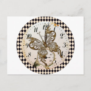 Steampunk-Schmetterling-Rund Postkarte