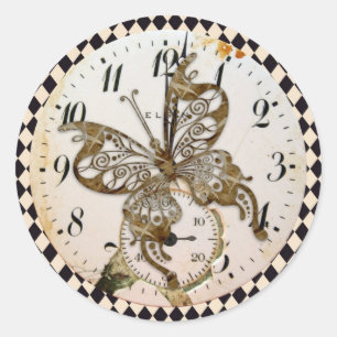 Steampunk Schmetterling Rund Runder Aufkleber