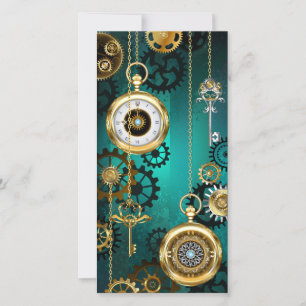 Steampunk-Schmuck Uhr auf grünem Hintergrund Dankeskarte