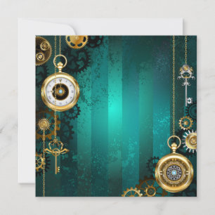 Steampunk-Schmuck Uhr auf grünem Hintergrund Dankeskarte