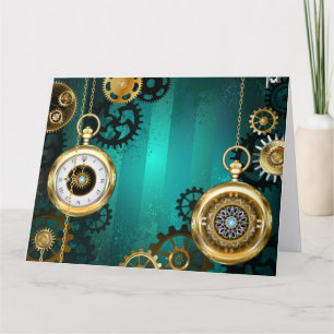 Steampunk-Schmuck Uhr auf grünem Hintergrund Dankeskarte