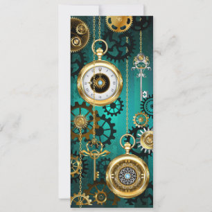 Steampunk-Schmuck Uhr auf grünem Hintergrund Feiertagskarte