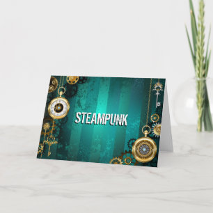 Steampunk-Schmuck Uhr auf grünem Hintergrund Feiertagskarte