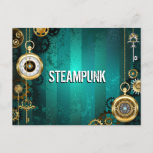Steampunk-Schmuck Uhr auf grünem Hintergrund Feiertagspostkarte