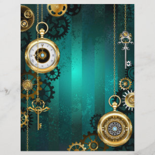 Steampunk-Schmuck Uhr auf grünem Hintergrund Flyer