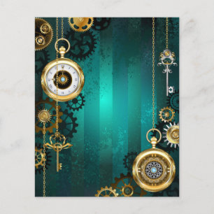 Steampunk-Schmuck Uhr auf grünem Hintergrund Flyer