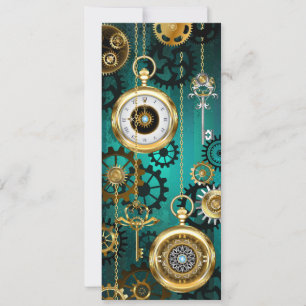 Steampunk-Schmuck Uhr auf grünem Hintergrund Karte