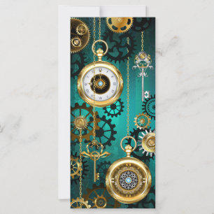 Steampunk-Schmuck Uhr auf grünem Hintergrund Karte