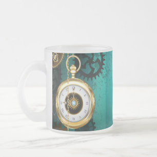 Steampunk-Schmuck Uhr auf grünem Hintergrund Mattglastasse