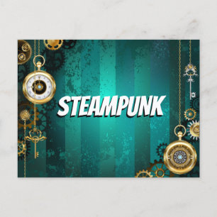 Steampunk-Schmuck Uhr auf grünem Hintergrund Postkarte