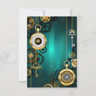 Steampunk-Schmuck Uhr auf grünem Hintergrund Save The Date