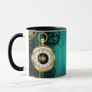 Steampunk-Schmuck Uhr auf grünem Hintergrund Tasse