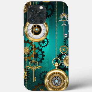 Steampunk-Schmuckschau auf grünem Hintergrund Case-Mate iPhone Hülle