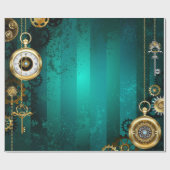 Steampunk-Schmuckschau auf grünem Hintergrund Geschenkpapier (Flach)