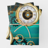 Steampunk-Schmuckschau auf grünem Hintergrund Geschenkpapier Set (Beispiel)