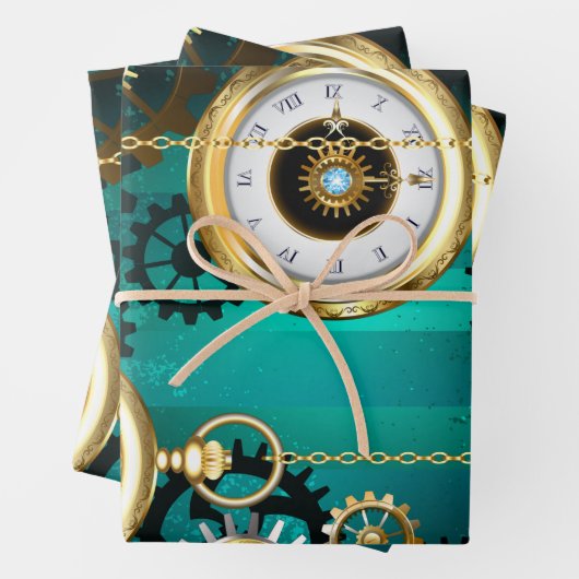 Steampunk-Schmuckschau auf grünem Hintergrund Geschenkpapier Set (Beispiel)
