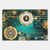 Steampunk-Schmuckschau auf grünem Hintergrund Geschenkpapier Set (Vorderseite)