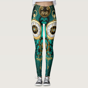 Steampunk-Schmuckschau auf grünem Hintergrund Leggings