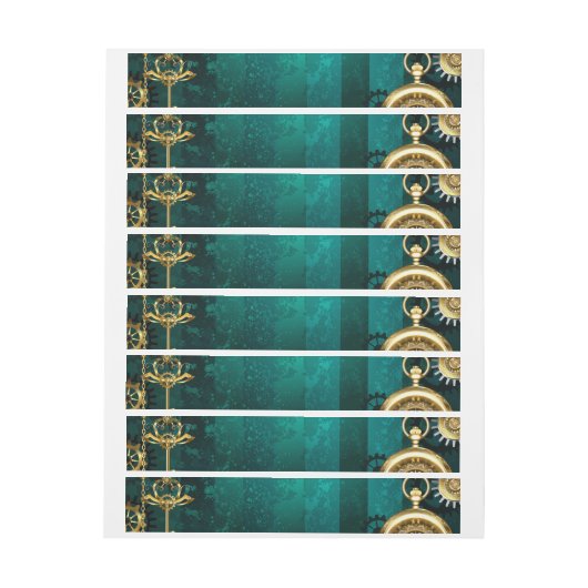 Steampunk-Schmuckschau auf grünem Hintergrund Rundum-Adressaufkleber (Bogen)