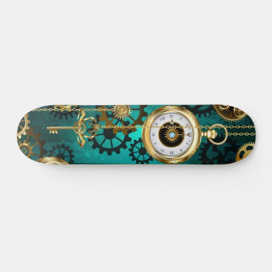 Steampunk-Schmuckschau auf grünem Hintergrund Skateboard (Horizontal)