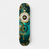 Steampunk-Schmuckschau auf grünem Hintergrund Skateboard (Vorne)